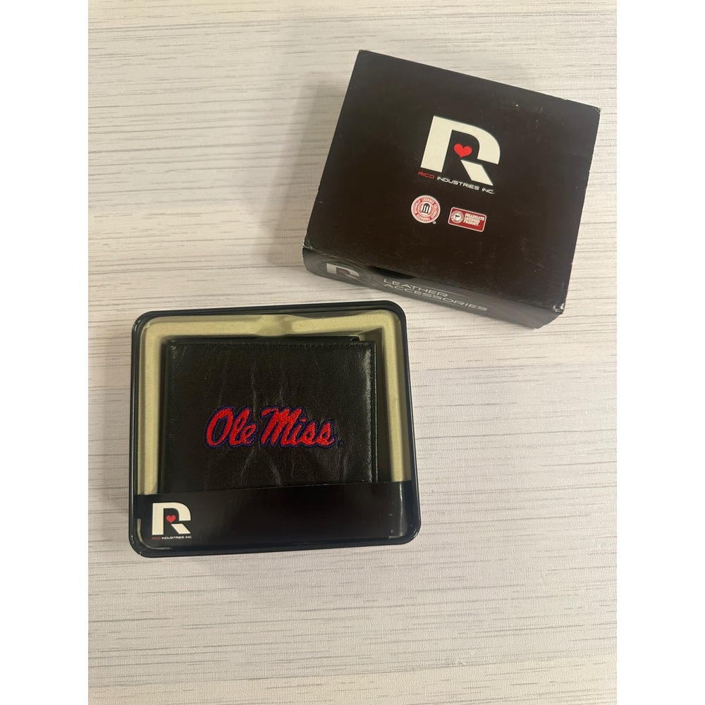 Rico Industries Ole Miss Rebels Black Leather Billfold Wallet RBL160201 NIB